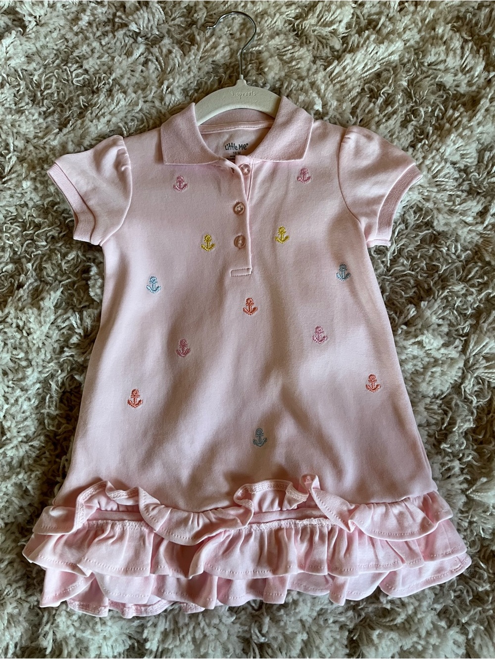 Little Me Pastel Pink Polo Dress with Embroidered Anchors